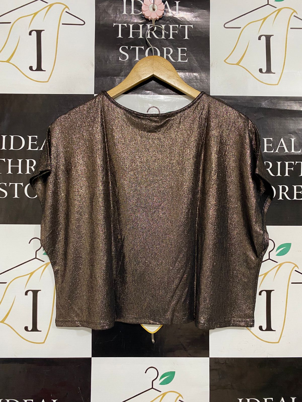 APRICOT |XL| BUST 22| A28| BRONZE METALLIC SHIMMER SHORT-SLEEVE CROP TOP
