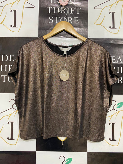 APRICOT |XL| BUST 22| A28| BRONZE METALLIC SHIMMER SHORT-SLEEVE CROP TOP