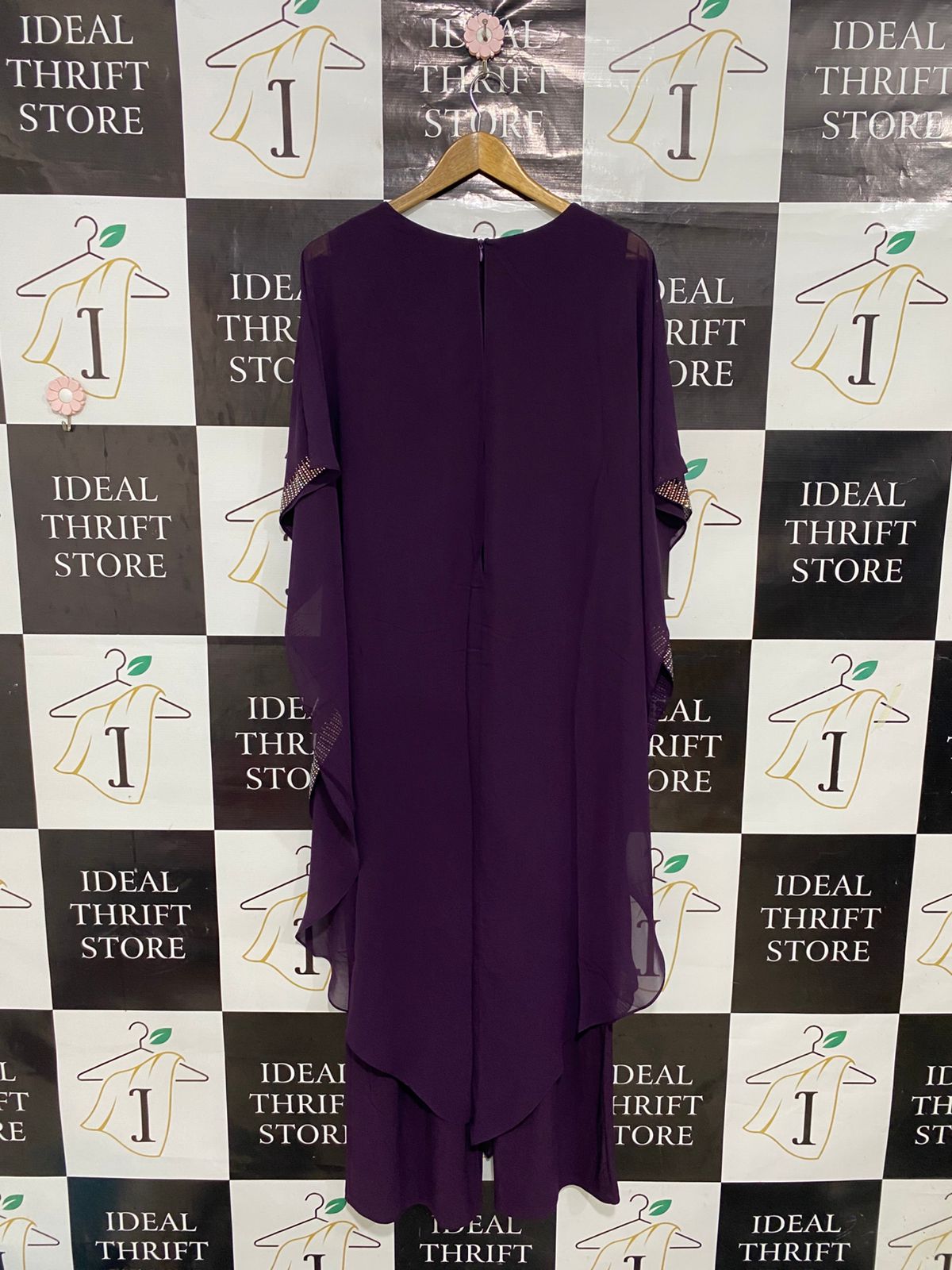HESBA |M| BUST 18| A28| ELEGANT DEEP PLUM PURPLE RHINESTONE-TRIM CAFTAN / MAXI DRESS