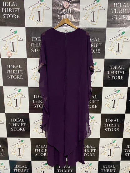 HESBA |M| BUST 18| A28| ELEGANT DEEP PLUM PURPLE RHINESTONE-TRIM CAFTAN / MAXI DRESS