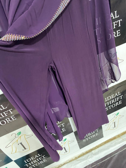 HESBA |M| BUST 18| A28| ELEGANT DEEP PLUM PURPLE RHINESTONE-TRIM CAFTAN / MAXI DRESS
