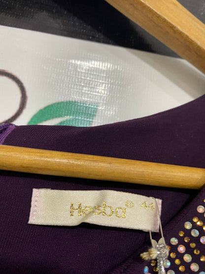 HESBA |M| BUST 18| A28| ELEGANT DEEP PLUM PURPLE RHINESTONE-TRIM CAFTAN / MAXI DRESS
