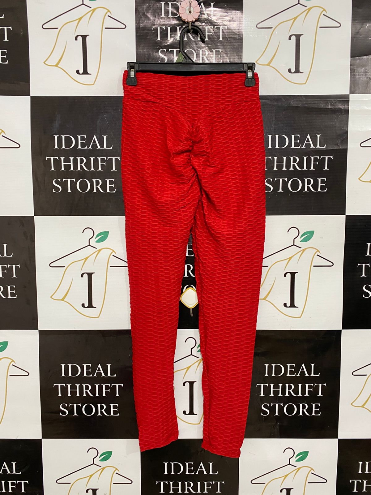 |XS| WAIST 24| A28| VIBRANT RED TEXTURED ANTI-CELLULITE HIGH-WAISTED ATHLETIC LEGGINGS