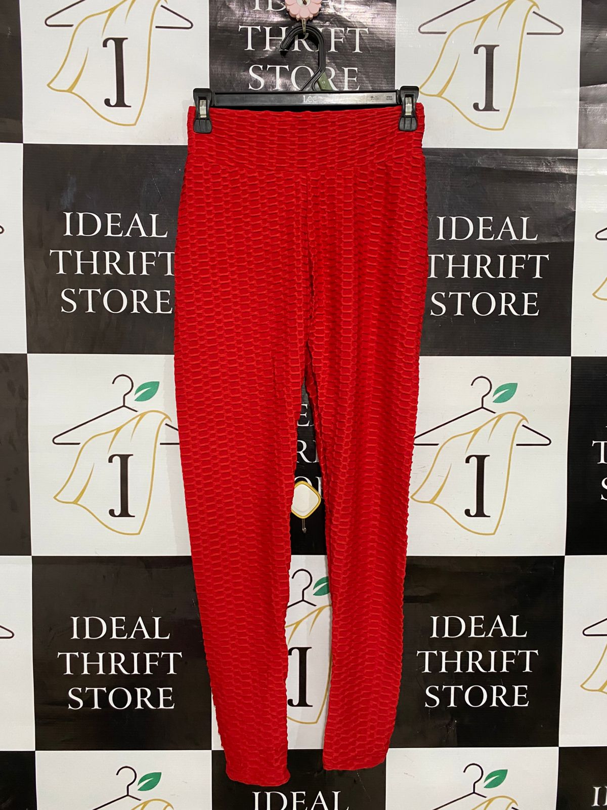 |XS| WAIST 24| A28| VIBRANT RED TEXTURED ANTI-CELLULITE HIGH-WAISTED ATHLETIC LEGGINGS