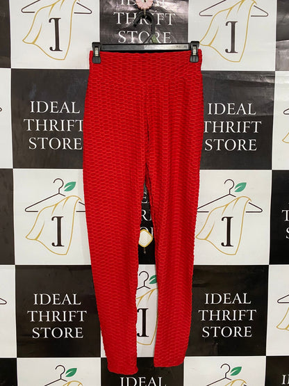 |XS| WAIST 24| A28| VIBRANT RED TEXTURED ANTI-CELLULITE HIGH-WAISTED ATHLETIC LEGGINGS