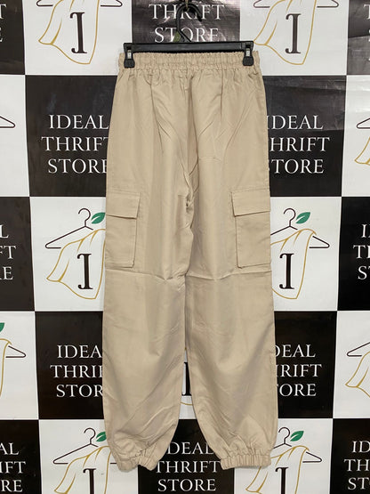 |XS| WAIST 25| A28| BEIGE UTILITY CARGO JOGGER PANTS WITH FLAP POCKETS