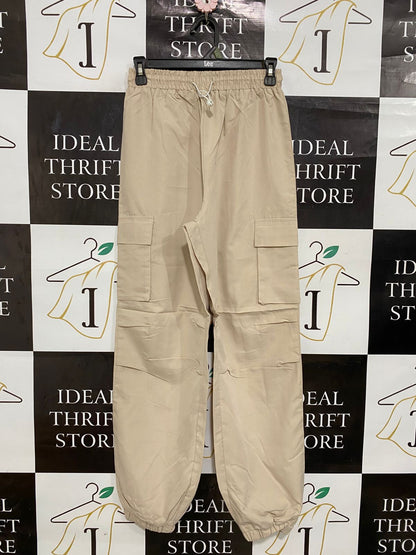 |XS| WAIST 25| A28| BEIGE UTILITY CARGO JOGGER PANTS WITH FLAP POCKETS