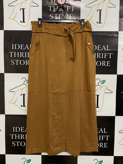 PRIMARK |L| WAIST 30| A28| CAMEL BROWN BELTED HIGH-WAISTED MIDI / MAXI SKIRT
