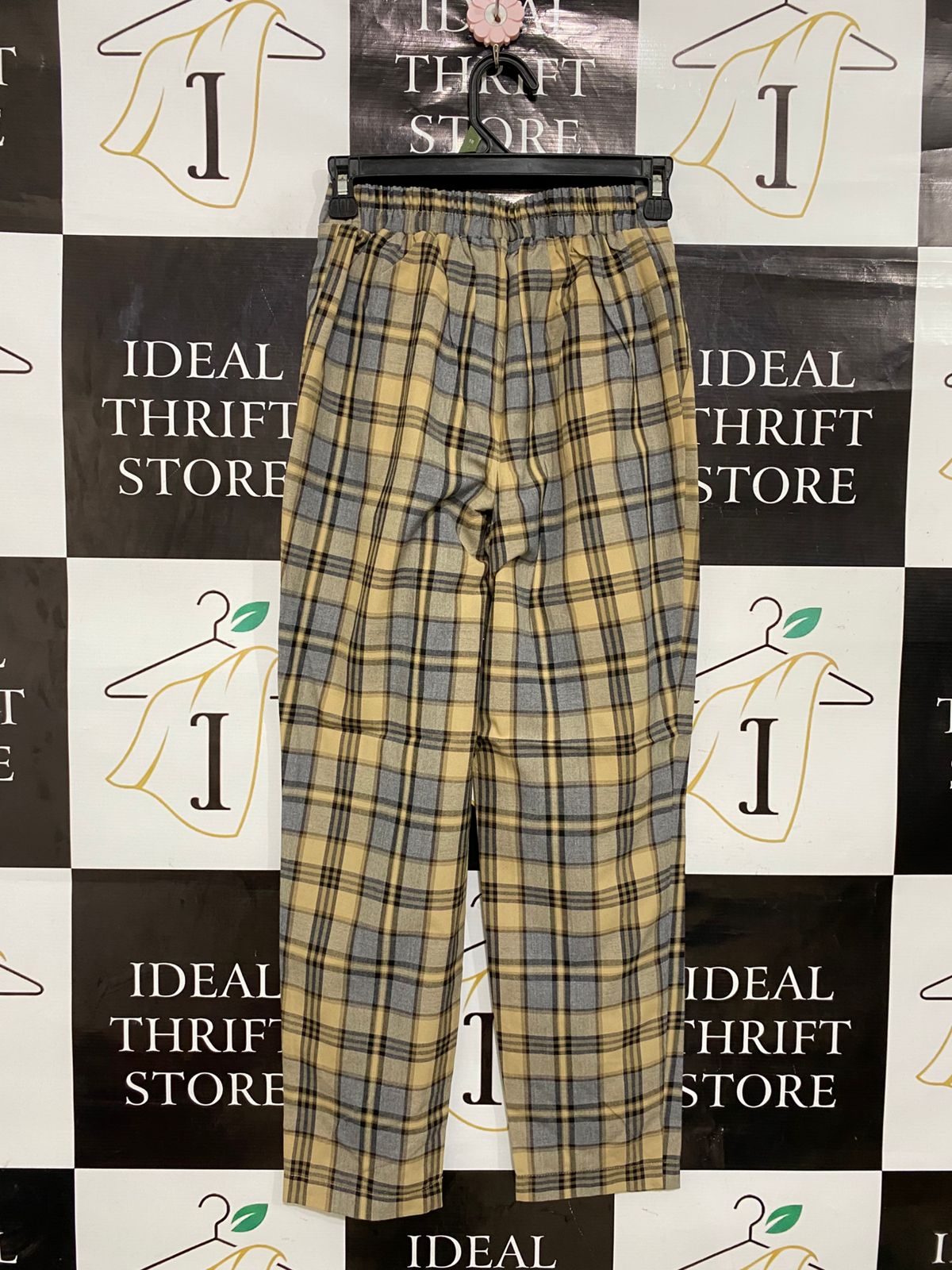 PRIMARK |XS| WAIST 24| A28| YELLOW & GREY PLAID TARTAN HIGH-WAISTED TAILORED TROUSERS