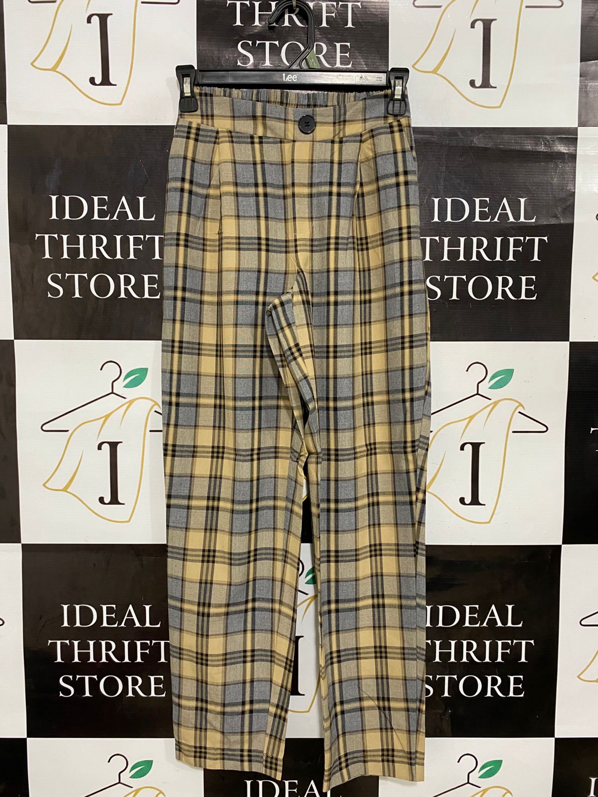 PRIMARK |XS| WAIST 24| A28| YELLOW & GREY PLAID TARTAN HIGH-WAISTED TAILORED TROUSERS