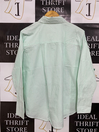 TU WOMAN |S| BUST 24| A28| MINT GREEN & WHITE STRIPED OVERSIZED BUTTON-DOWN SHIRT