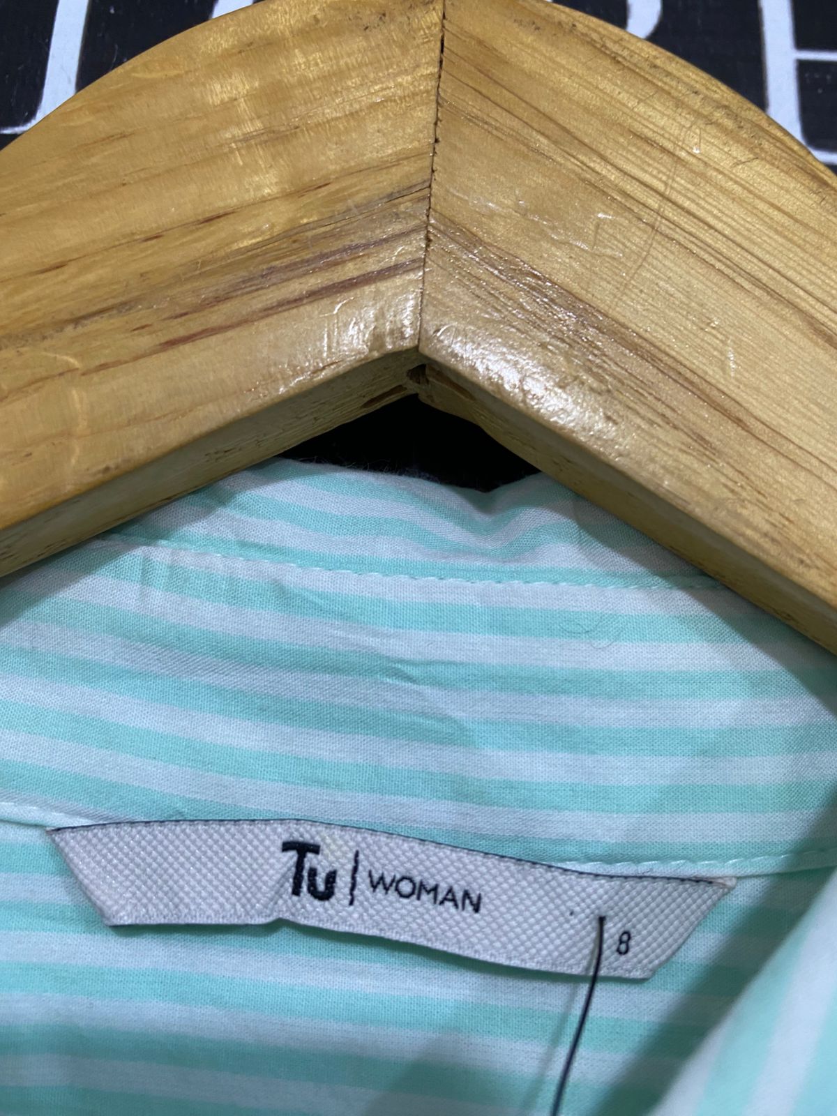 TU WOMAN |S| BUST 24| A28| MINT GREEN & WHITE STRIPED OVERSIZED BUTTON-DOWN SHIRT