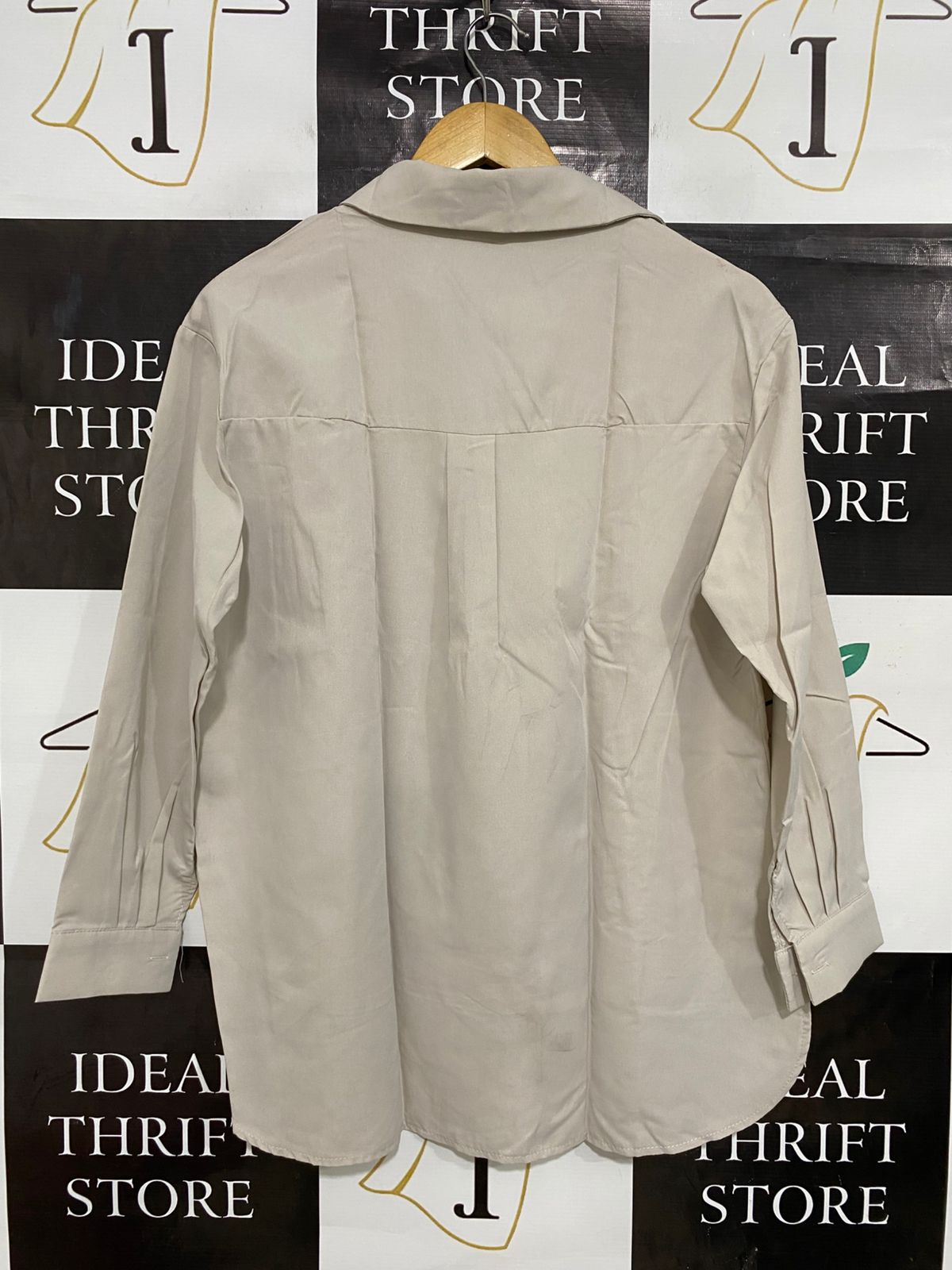 ZANZEA |S| BUST 20| A28| NEUTRAL BEIGE V-NECK COLLARED HIGH-LOW BLOUSE