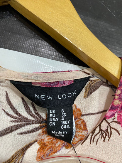 NEW LOOK |S| BUST 17| A28| BLUSH PINK FLORAL PRINT PUFF-SLEEVE BEADED BLOUSE