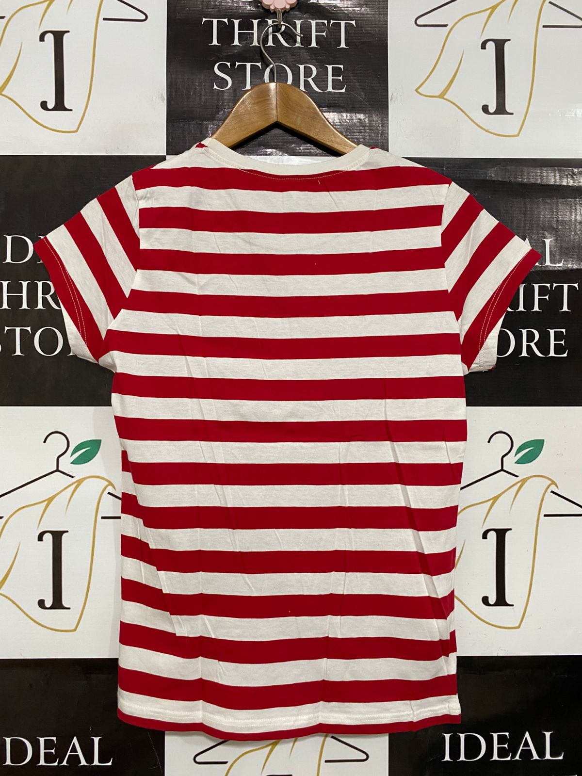 CONTINENTAL |M| BUST 18| A28| RED & WHITE HORIZONTAL STRIPED CREW-NECK T-SHIRT