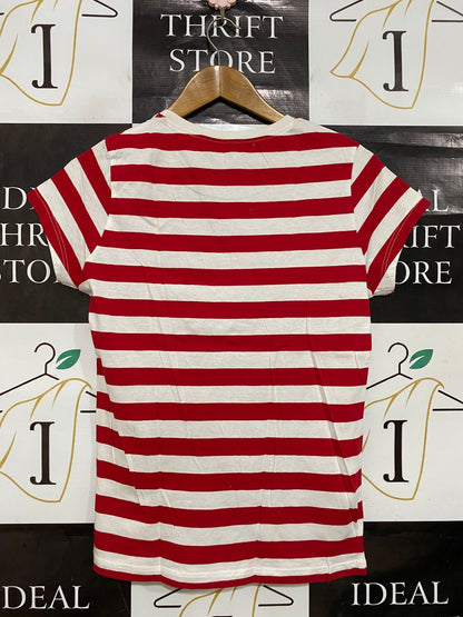 CONTINENTAL |M| BUST 18| A28| RED & WHITE HORIZONTAL STRIPED CREW-NECK T-SHIRT