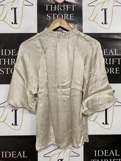 H&M |XS| BUST 18| A28| CHAMPAGNE SATIN GATHERED-NECK FLARED-SLEEVE BLOUSE