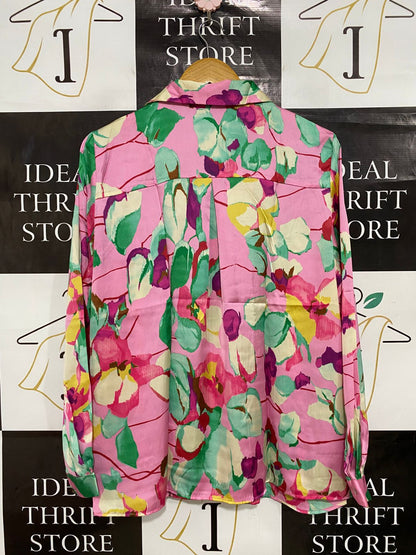 ZARA |XL| BUST 21| A28| PINK & GREEN ABSTRACT FLORAL PRINT BUTTON-DOWN SHIRT