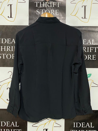 TOP SHOP |S| BUST 18| A28| BLACK LACE-INSET COLLARED BUTTON-DOWN BLOUSE