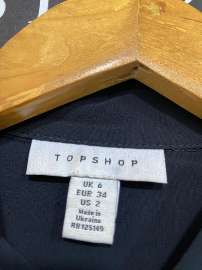 TOP SHOP |S| BUST 18| A28| BLACK LACE-INSET COLLARED BUTTON-DOWN BLOUSE