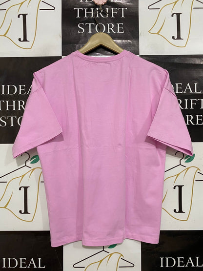 CORTIGIANI |S| BUST 20| A28| BABY PINK "OVERTHINKING" GRAPHIC OVERSIZED T-SHIRT