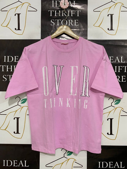 CORTIGIANI |S| BUST 20| A28| BABY PINK "OVERTHINKING" GRAPHIC OVERSIZED T-SHIRT