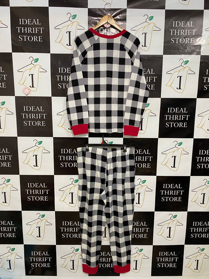 HOLIDAY TIME |L| A28| BLACK & WHITE BUFFALO CHECK PAJAMA SET WITH RED TRIM