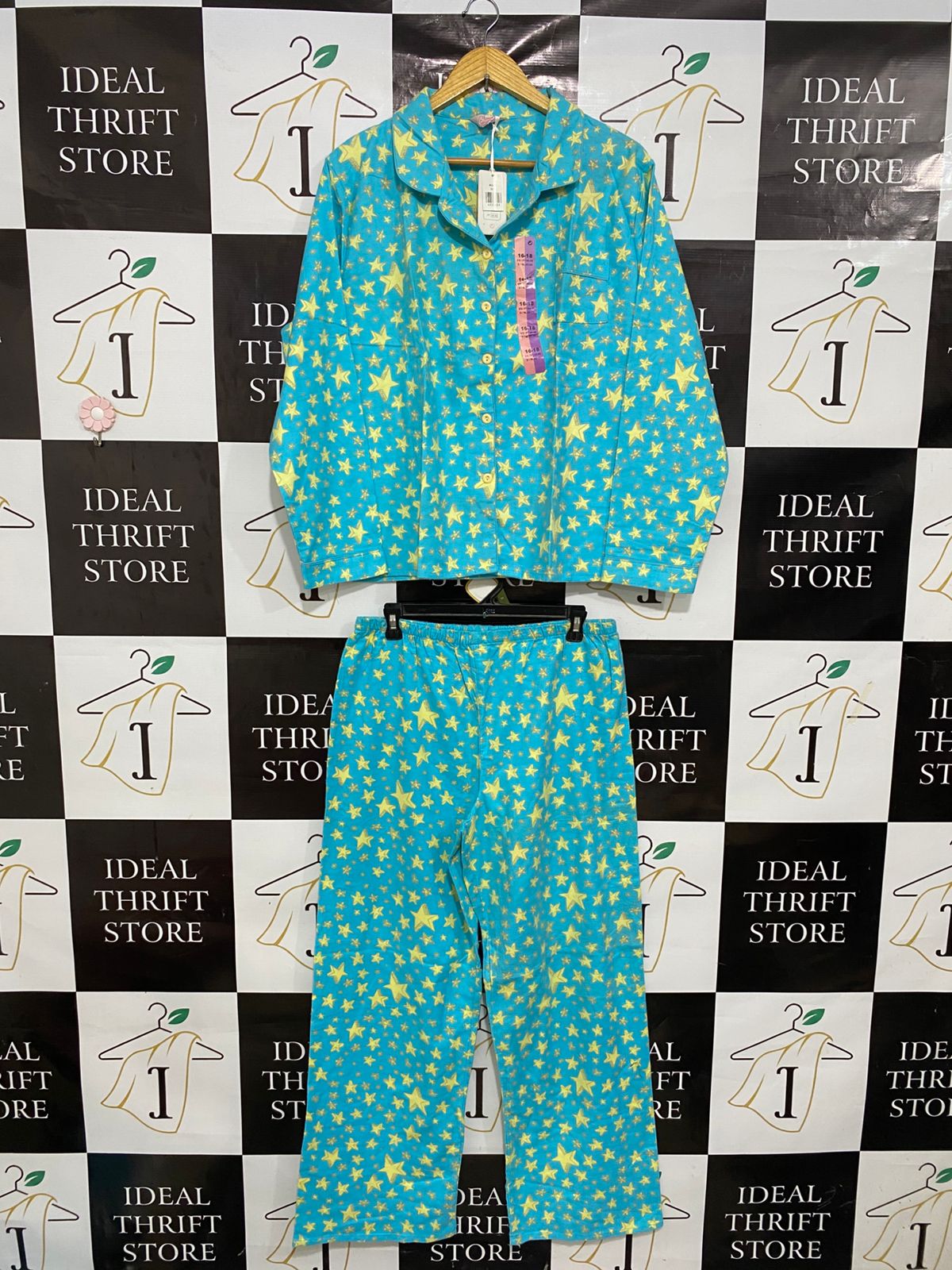 SECRET |L| A28| TURQUOISE BLUE & YELLOW STAR PRINT PAJAMA SET