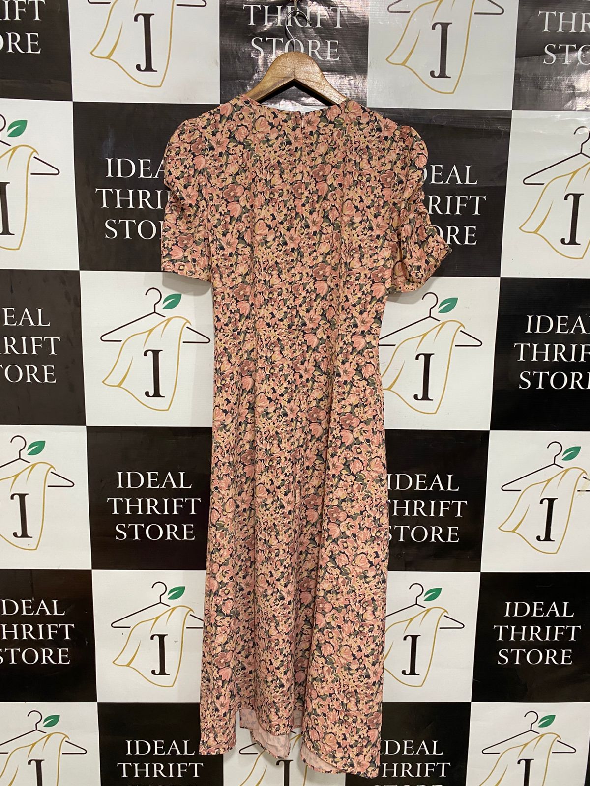 PRIMARK |M| BUST 17| A28| PINK & BROWN VINTAGE FLORAL MIDI / MAXI DRESS