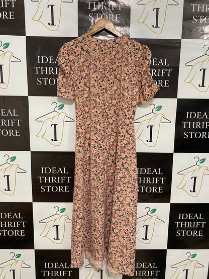 PRIMARK |M| BUST 17| A28| PINK & BROWN VINTAGE FLORAL MIDI / MAXI DRESS