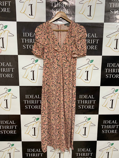 PRIMARK |M| BUST 17| A28| PINK & BROWN VINTAGE FLORAL MIDI / MAXI DRESS