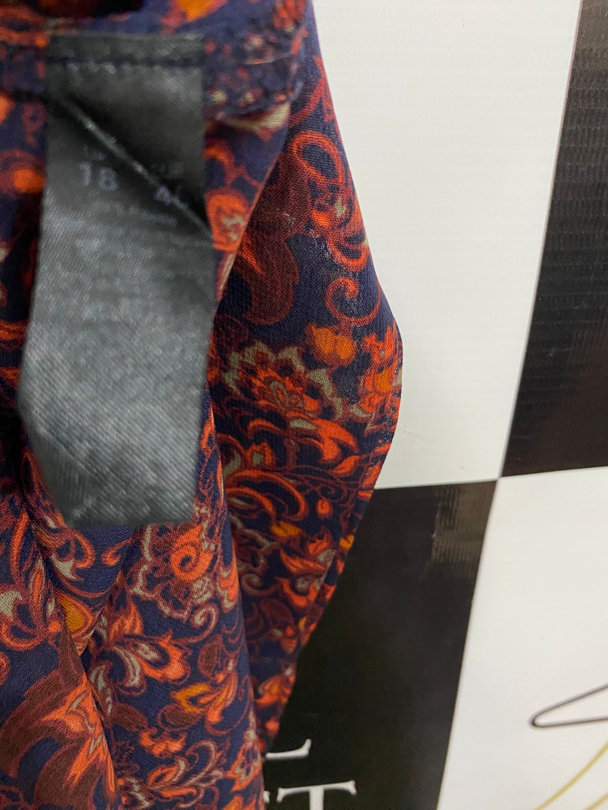 FASHION BOX |XL| BUST 23| A28| ORANGE & NAVY BLUE FLORAL PAISLEY PRINT BUTTON-DOWN SHIRT DRESS
