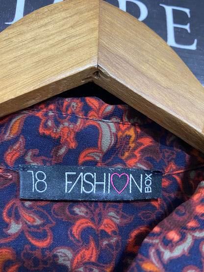 FASHION BOX |XL| BUST 23| A28| ORANGE & NAVY BLUE FLORAL PAISLEY PRINT BUTTON-DOWN SHIRT DRESS