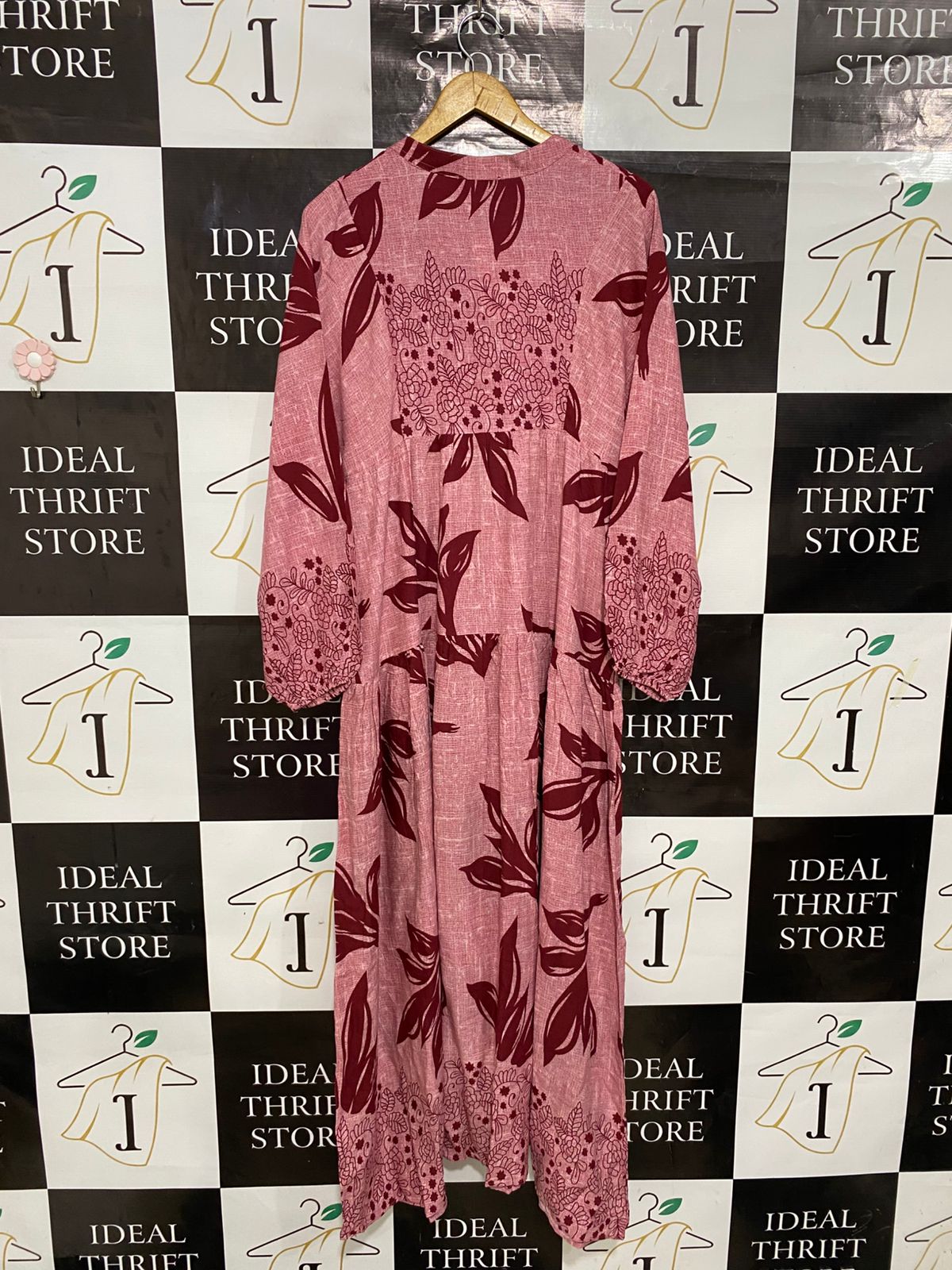 HICCUP |S| BUST FREE| A28| PINK & BURGUNDY LEAF PRINT MAXI DRESS