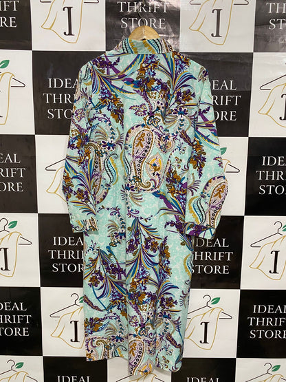 SHEIN |M| BUST 20| A28| MINT GREEN & PURPLE PAISLEY PRINT BUTTON-DOWN SHIRT DRESS