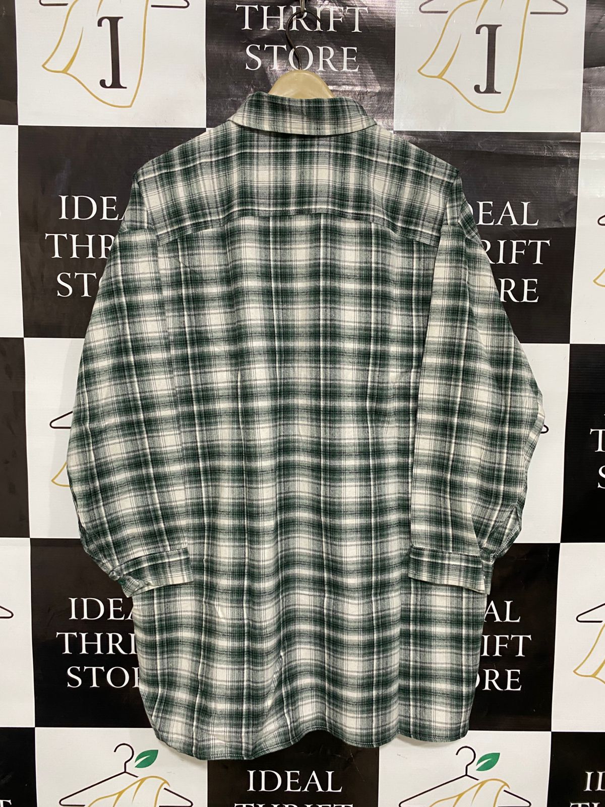 BOOHOO |S| BUST 23| A28| GREEN & WHITE PLAID OVERSIZED BUTTON-DOWN SHIRT / TUNIC