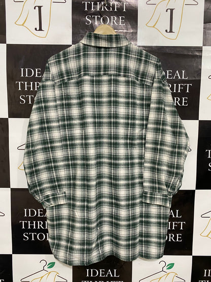 BOOHOO |S| BUST 23| A28| GREEN & WHITE PLAID OVERSIZED BUTTON-DOWN SHIRT / TUNIC