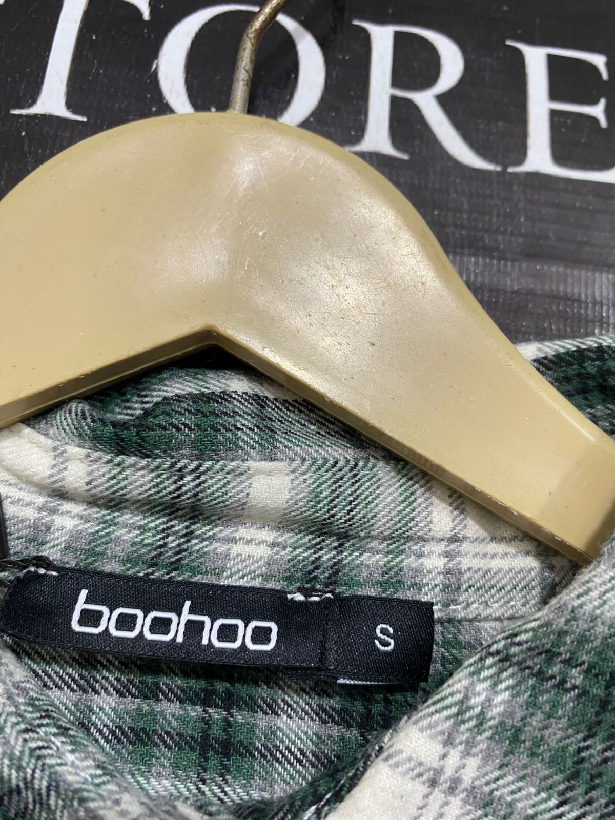 BOOHOO |S| BUST 23| A28| GREEN & WHITE PLAID OVERSIZED BUTTON-DOWN SHIRT / TUNIC