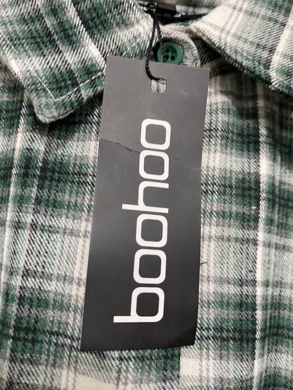 BOOHOO |S| BUST 23| A28| GREEN & WHITE PLAID OVERSIZED BUTTON-DOWN SHIRT / TUNIC