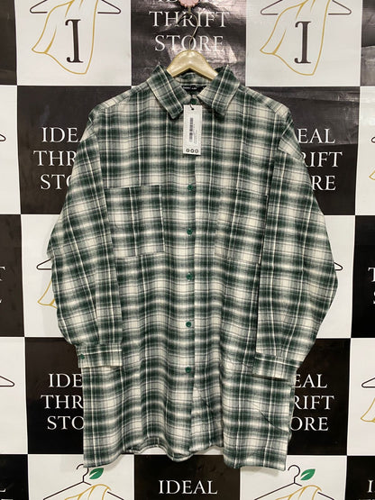 BOOHOO |S| BUST 23| A28| GREEN & WHITE PLAID OVERSIZED BUTTON-DOWN SHIRT / TUNIC