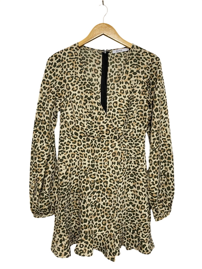 NA KD |S| BUST 16| A29| OLIVE & BEIGE LEOPARD PRINT LONG-SLEEVE RUFFLE MINI DRESS