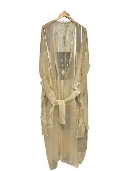 |M| BUST FREE| A29| CHAMPAGNE SHEER ORGANZA TIE-FRONT LONG ROBE / OVERCOAT