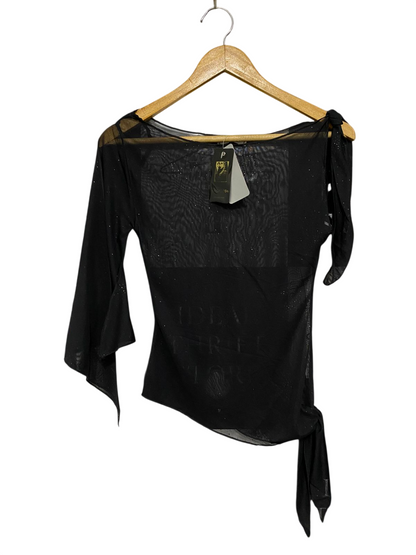 PARAQON |S| BUST 14| A29| BLACK SHEER GLITTER MESH ASYMMETRIC TIE-SIDE TOP