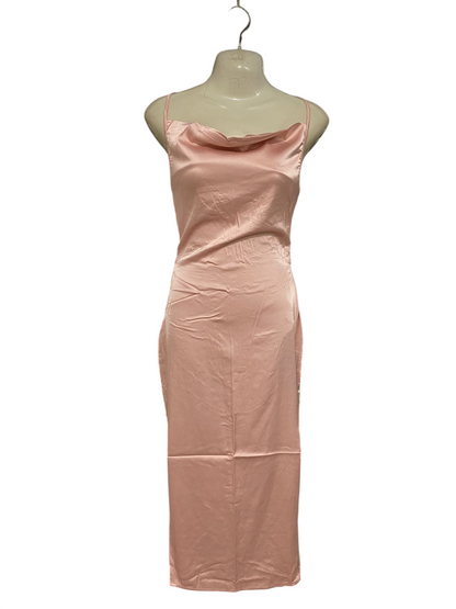 NAANAA |S| BUST 15| A29| BLUSH PINK SATIN COWL-NECK SLIP MAXI DRESS