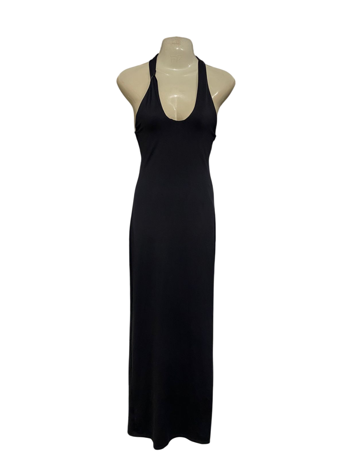 BERSHKA |S| BUST 15| A29| BLACK HALTER-NECK SLEEVELESS MAXI DRESS