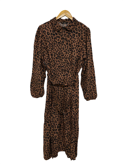 GEORGE |L| BUST 19| A29| LEOPARD ANIMAL PRINT LONG-SLEEVE MIDI SHIRT DRESS