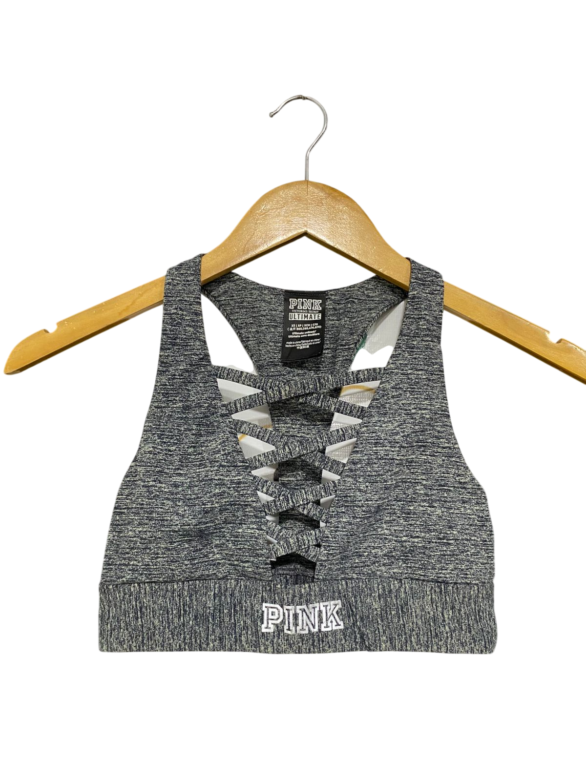 PINK |XS| BUST 11| A29| VICTORIA'S SECRET GREY MARLED LACE-UP STRAPPY SPORTS BRA