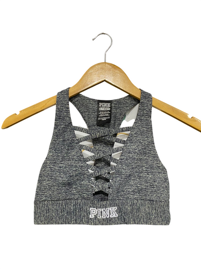 PINK |XS| BUST 11| A29| VICTORIA'S SECRET GREY MARLED LACE-UP STRAPPY SPORTS BRA