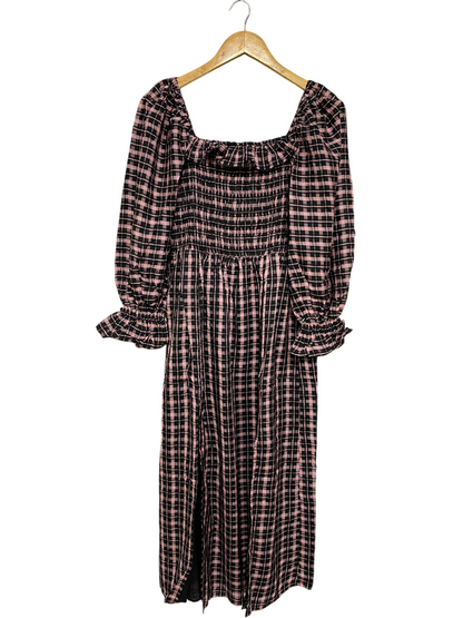 RIVER ISLAND |M| BUST 14| A29| PINK & BLACK GINGHAM CHECK SMOCKED SQUARE-NECK MIDI DRESS