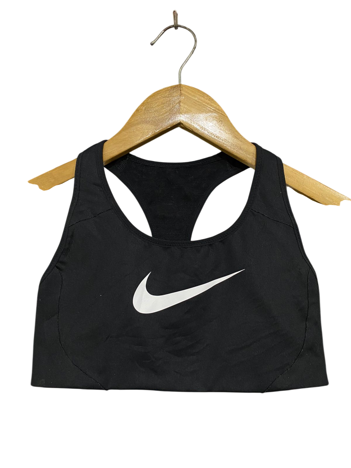 NIKE |XS| BUST 11| A29| BLACK & WHITE SWOOSH ATHLETIC RACERBACK SPORTS BRA